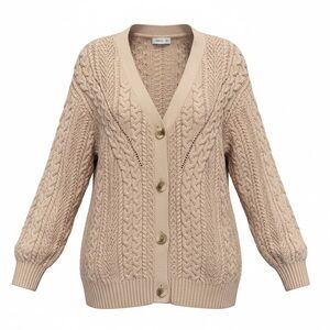 MNG Mango thick oversized cable knit grandpa cardigan XL in an Oatmeal color